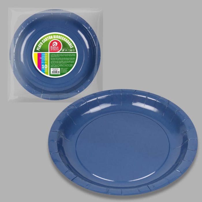 10 Platos Cartón Azul Marino 20cm
